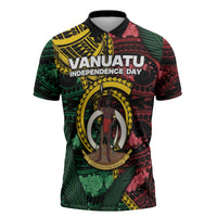 Personalised Vanuatu Independence Day Zipper Polo Shirt Boar Tusk Warrior Tribal Floral Patterns DT05 Multicolor - Polynesian Pride