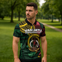 Personalised Vanuatu Independence Day Zipper Polo Shirt Boar Tusk Warrior Tribal Floral Patterns DT05 - Polynesian Pride