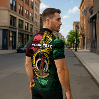 Personalised Vanuatu Independence Day Zipper Polo Shirt Boar Tusk Warrior Tribal Floral Patterns DT05 - Polynesian Pride