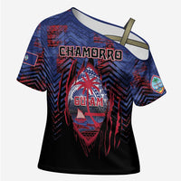 Personalised Guam Cross Shoulder Shirt Chamorro Seal Tribal Scratch Design - Polynesian Pride