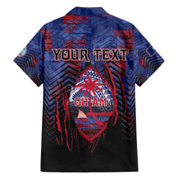 Personalised Guam Family Matching Off The Shoulder Long Sleeve Dress and Hawaiian Shirt Chamorro Seal Tribal Scratch Design - Polynesian Pride