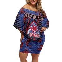Personalised Guam Off Shoulder Short Dress Chamorro Seal Tribal Scratch Design - Polynesian Pride