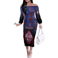 Personalised Guam Off The Shoulder Long Sleeve Dress Chamorro Seal Tribal Scratch Design - Polynesian Pride