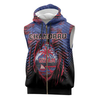 Personalised Guam Sleeveless Zip Hoodie Chamorro Seal Tribal Scratch Design DT05 Navy - Polynesian Pride