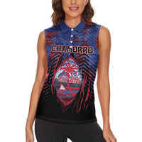 Personalised Guam Women Sleeveless Polo Shirt Chamorro Seal Tribal Scratch Design - Polynesian Pride