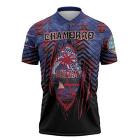 Personalised Guam Zipper Polo Shirt Chamorro Seal Tribal Scratch Design DT05 Navy - Polynesian Pride