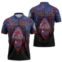 Personalised Guam Zipper Polo Shirt Chamorro Seal Tribal Scratch Design DT05 - Polynesian Pride