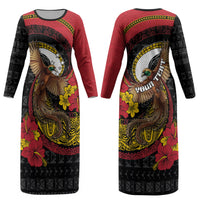 Personalised Papua New Guinea Language Week Couples Matching Long Sleeve Bodycon Dress and Hawaiian Shirt Bird Of Paradise Tribal Floral Pattern DT05 - Polynesian Pride