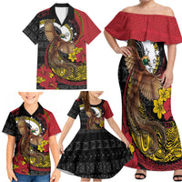 Personalised Papua New Guinea Language Week Family Matching Off Shoulder Maxi Dress and Hawaiian Shirt Bird Of Paradise Tribal Floral Pattern DT05 - Polynesian Pride