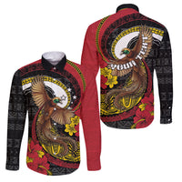 Personalised Papua New Guinea Language Week Family Matching Off Shoulder Maxi Dress and Hawaiian Shirt Bird Of Paradise Tribal Floral Pattern DT05 Dad's Shirt - Long Sleeve Black - Polynesian Pride
