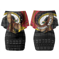 Personalised Papua New Guinea Language Week Family Matching Off Shoulder Short Dress and Hawaiian Shirt Bird Of Paradise Tribal Floral Pattern DT05 Mom's Dress Black - Polynesian Pride