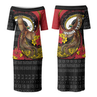 Personalised Papua New Guinea Language Week Family Matching Puletasi and Hawaiian Shirt Bird Of Paradise Tribal Floral Pattern DT05 Mom's Dress Black - Polynesian Pride