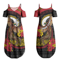 Personalised Papua New Guinea Language Week Family Matching Summer Maxi Dress and Hawaiian Shirt Bird Of Paradise Tribal Floral Pattern DT05 Mom's Dress Black - Polynesian Pride