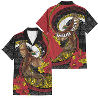 Personalised Papua New Guinea Language Week Family Matching Summer Maxi Dress and Hawaiian Shirt Bird Of Paradise Tribal Floral Pattern DT05 Dad's Shirt - Short Sleeve Black - Polynesian Pride
