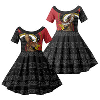 Personalised Papua New Guinea Language Week Family Matching Summer Maxi Dress and Hawaiian Shirt Bird Of Paradise Tribal Floral Pattern DT05 Daughter's Dress Black - Polynesian Pride