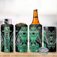 Aotearoa Ngati Awa 4 in 1 Can Cooler Tumbler Maori Tribal Green Marble Paua Shell Pattern