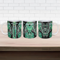 Aotearoa Ngati Awa Ceramic Mug Maori Tribal Green Marble Paua Shell Pattern