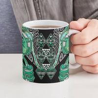 Aotearoa Ngati Awa Ceramic Mug Maori Tribal Green Marble Paua Shell Pattern