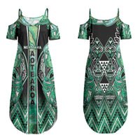 Aotearoa Ngati Awa Couples Matching Summer Maxi Dress and Long Sleeve Button Shirt Maori Tribal Green Marble Paua Shell Pattern