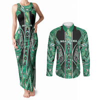 Aotearoa Ngati Awa Couples Matching Tank Maxi Dress and Long Sleeve Button Shirt Maori Tribal Green Marble Paua Shell Pattern