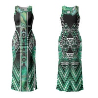 Aotearoa Ngati Awa Couples Matching Tank Maxi Dress and Long Sleeve Button Shirt Maori Tribal Green Marble Paua Shell Pattern