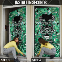 Aotearoa Ngati Awa Door Cover Maori Tribal Green Marble Paua Shell Pattern