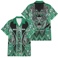 Aotearoa Ngati Awa Family Matching Puletasi and Hawaiian Shirt Maori Tribal Green Marble Paua Shell Pattern DT05 Dad's Shirt - Short Sleeve Green - Polynesian Pride