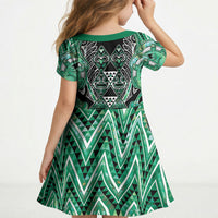 Aotearoa Ngati Awa Kid Short Sleeve Dress Maori Tribal Green Marble Paua Shell Pattern