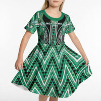 Aotearoa Ngati Awa Kid Short Sleeve Dress Maori Tribal Green Marble Paua Shell Pattern