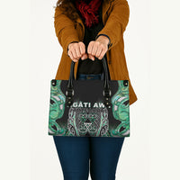 Aotearoa Ngati Awa Leather Bag Maori Tribal Green Marble Paua Shell Pattern