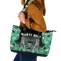 Aotearoa Ngati Awa Leather Tote Bag Maori Tribal Green Marble Paua Shell Pattern