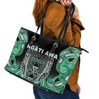 Aotearoa Ngati Awa Leather Tote Bag Maori Tribal Green Marble Paua Shell Pattern