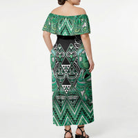 Aotearoa Ngati Awa Off Shoulder Maxi Dress Maori Tribal Green Marble Paua Shell Pattern