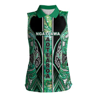 Aotearoa Ngati Awa Women Sleeveless Polo Shirt Maori Tribal Green Marble Paua Shell Pattern