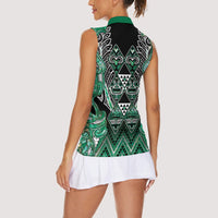 Aotearoa Ngati Awa Women Sleeveless Polo Shirt Maori Tribal Green Marble Paua Shell Pattern