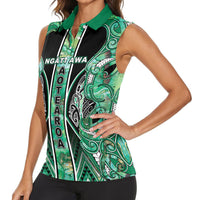Aotearoa Ngati Awa Women Sleeveless Polo Shirt Maori Tribal Green Marble Paua Shell Pattern