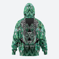 Aotearoa Ngati Awa Zip Hoodie Maori Tribal Green Marble Paua Shell Pattern