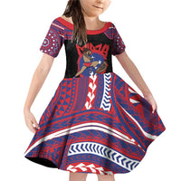 Personalised Samoa Mixed Martial Arts Family Matching Off Shoulder Short Dress and Hawaiian Shirt Flying Knee Of Samoan - Polynesian Pride