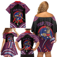 Personalised Samoa Mixed Martial Arts Family Matching Off Shoulder Short Dress and Hawaiian Shirt Flying Knee Of Samoan - Polynesian Pride