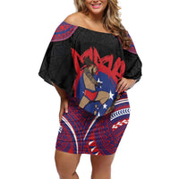 Personalised Samoa Mixed Martial Arts Family Matching Off Shoulder Short Dress and Hawaiian Shirt Flying Knee Of Samoan - Polynesian Pride
