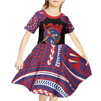 Personalised Samoa Mixed Martial Arts Kid Short Sleeve Dress Flying Knee Of Samoan - Polynesian Pride