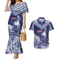 Personalised Samoa Rugby Couples Matching Mermaid Dress and Hawaiian Shirt Pacific Warrior Glory - Polynesian Pride