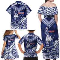 Personalised Samoa Rugby Family Matching Off Shoulder Maxi Dress and Hawaiian Shirt Pacific Warrior Glory DT05 - Polynesian Pride