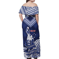 Personalised Samoa Rugby Family Matching Off Shoulder Maxi Dress and Hawaiian Shirt Pacific Warrior Glory DT05 - Polynesian Pride