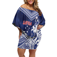Personalised Samoa Rugby Family Matching Off Shoulder Short Dress and Hawaiian Shirt Pacific Warrior Glory DT05 Mom's Dress Navy - Polynesian Pride