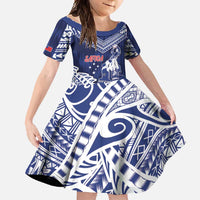 Personalised Samoa Rugby Family Matching Summer Maxi Dress and Hawaiian Shirt Pacific Warrior Glory DT05 Daughter's Dress Navy - Polynesian Pride