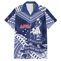 Personalised Samoa Rugby Family Matching Summer Maxi Dress and Hawaiian Shirt Pacific Warrior Glory DT05 Dad's Shirt - Short Sleeve Navy - Polynesian Pride