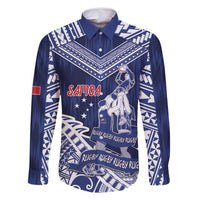 Personalised Samoa Rugby Family Matching Summer Maxi Dress and Hawaiian Shirt Pacific Warrior Glory DT05 Dad's Shirt - Long Sleeve Navy - Polynesian Pride