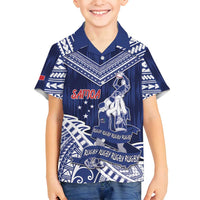 Personalised Samoa Rugby Family Matching Summer Maxi Dress and Hawaiian Shirt Pacific Warrior Glory DT05 Son's Shirt Navy - Polynesian Pride