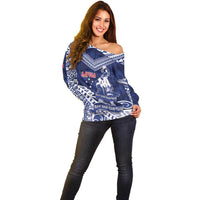 Personalised Samoa Rugby Off Shoulder Sweater Pacific Warrior Glory - Polynesian Pride